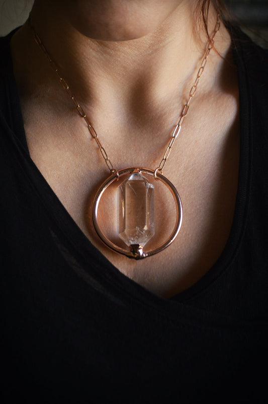 Balance collection - Statement copper pendant with polished double terminated quartz