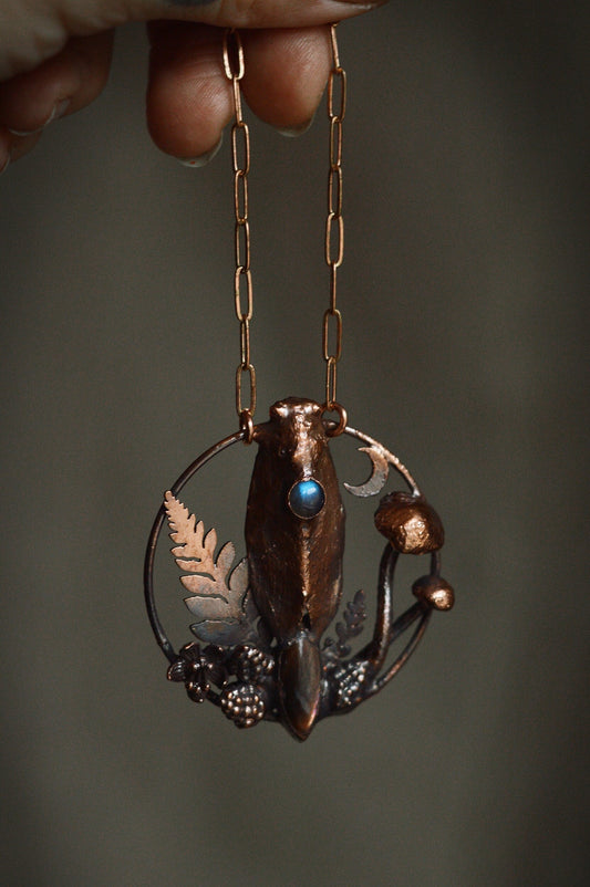 Harvest.3 collection - Real cicada pendant with mushrooms, labradorite and sunstone