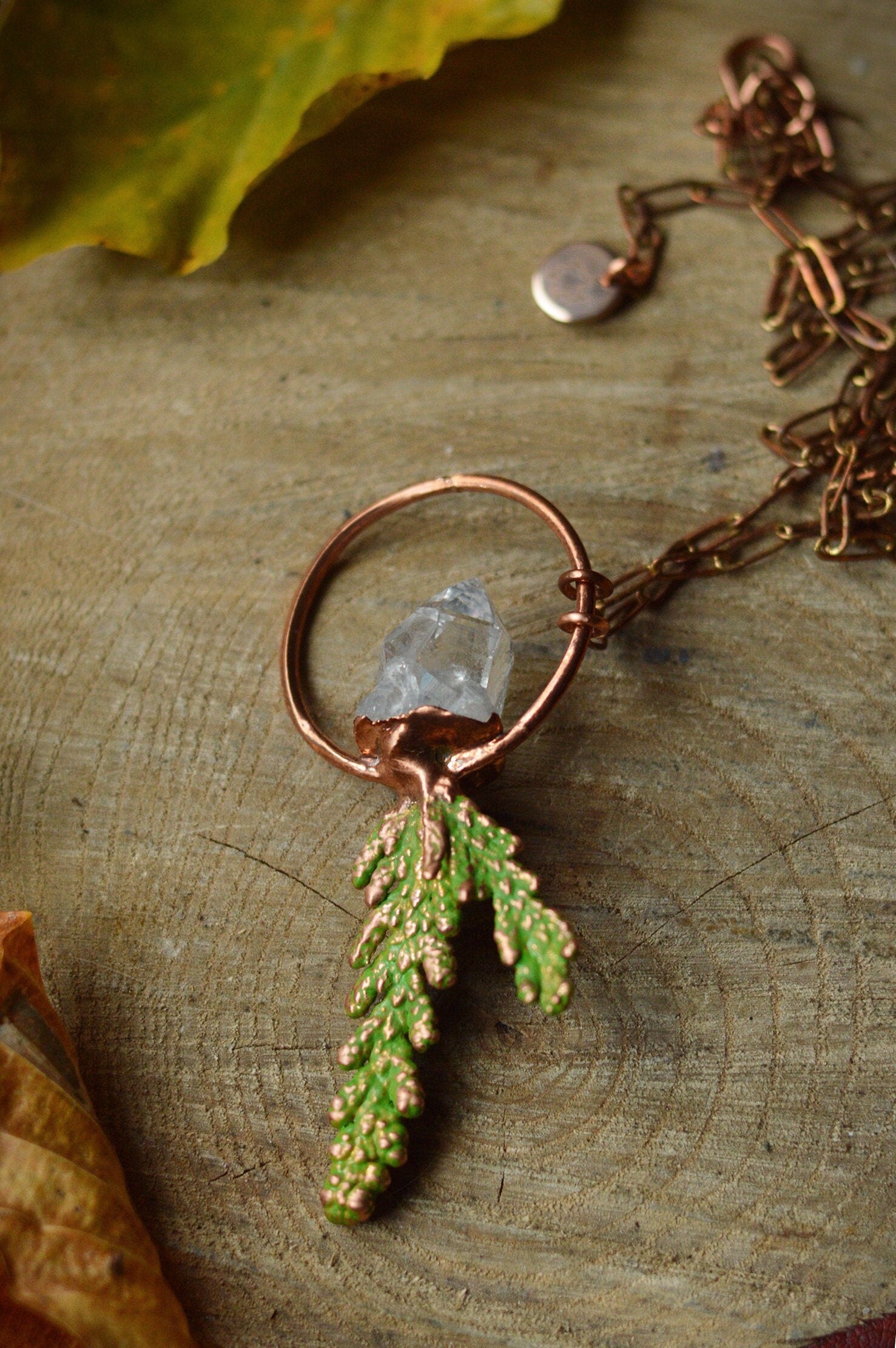 Harvest.3 collection - Raw quartz and Pine twig necklace. Woodland jewellery, Christmas gift for her