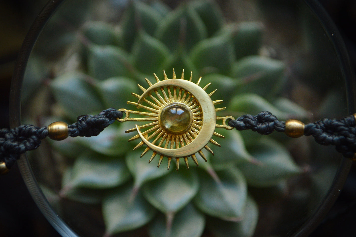 Sun and moon, tarot inspired black macrame bracelet.